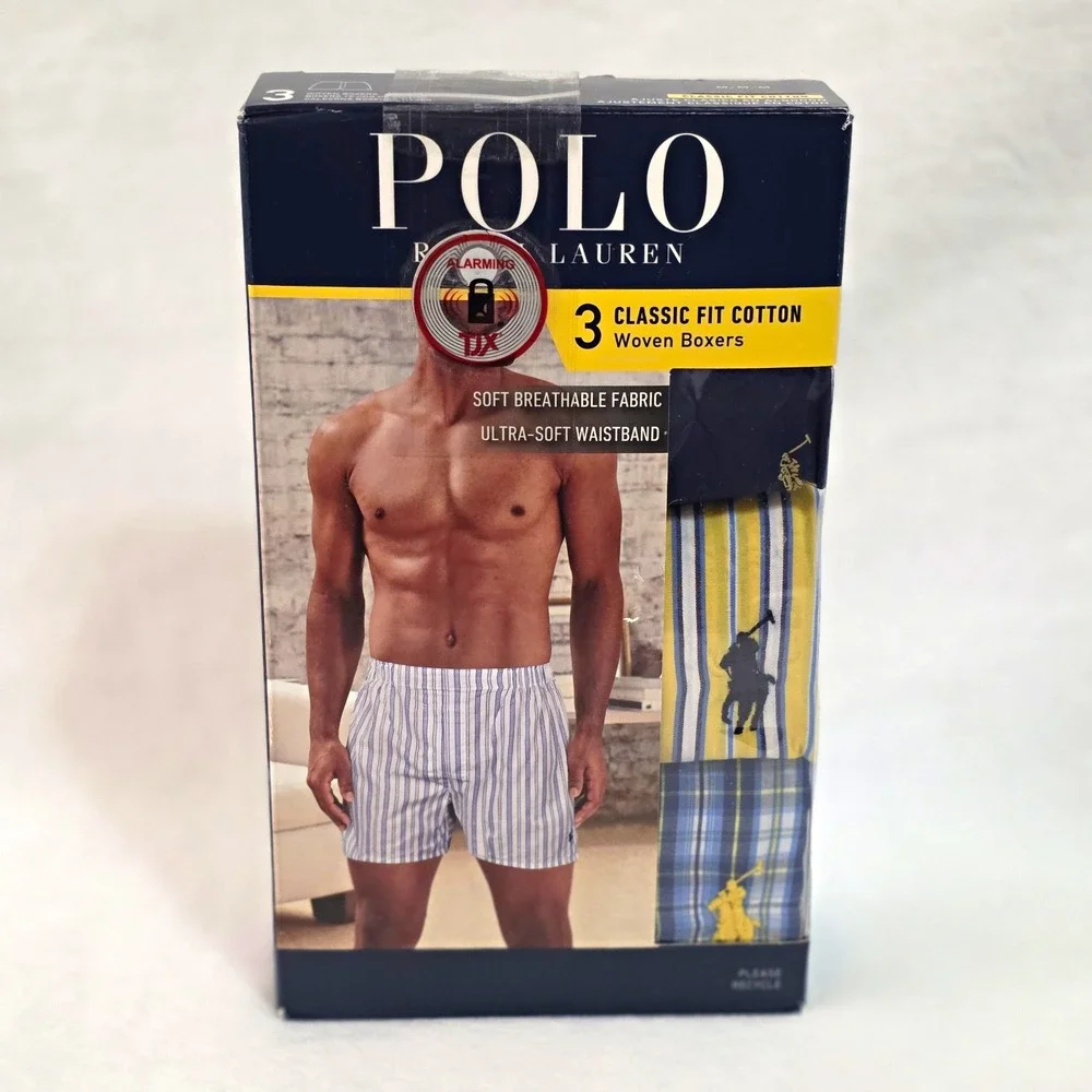 NWT Polo Ralph Lauren Men's Classic Fit Woven Boxers 3-Pack Size Medium Cotton